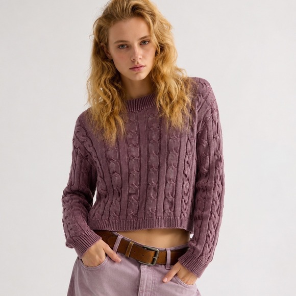 Arizona Jean Co Sweaters - Arizona Cable Knit Sweater Womens S Mauve Purple Cotton Fisherman Preppy NWT